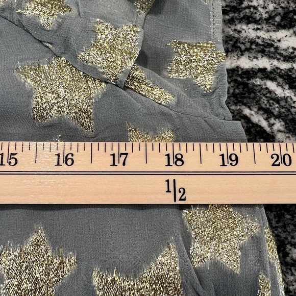 LOFT blue gray chiffon short sleeve blouse with gold stars - Picture 9 of 14